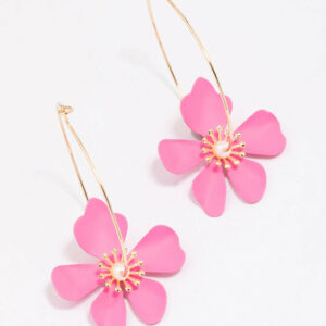 Pink Wire Flower Hoop Earrings