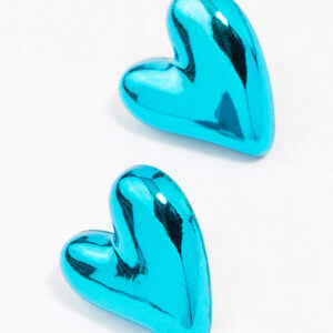 Blue Puffy Heart Stud Earrings