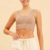 Beige Seamless Tank Top Scoop Neck Rib Crop
