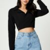 Black Button Front Top