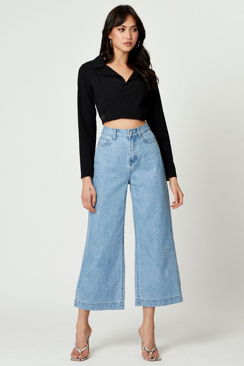 Black Button Front Top - Image 2