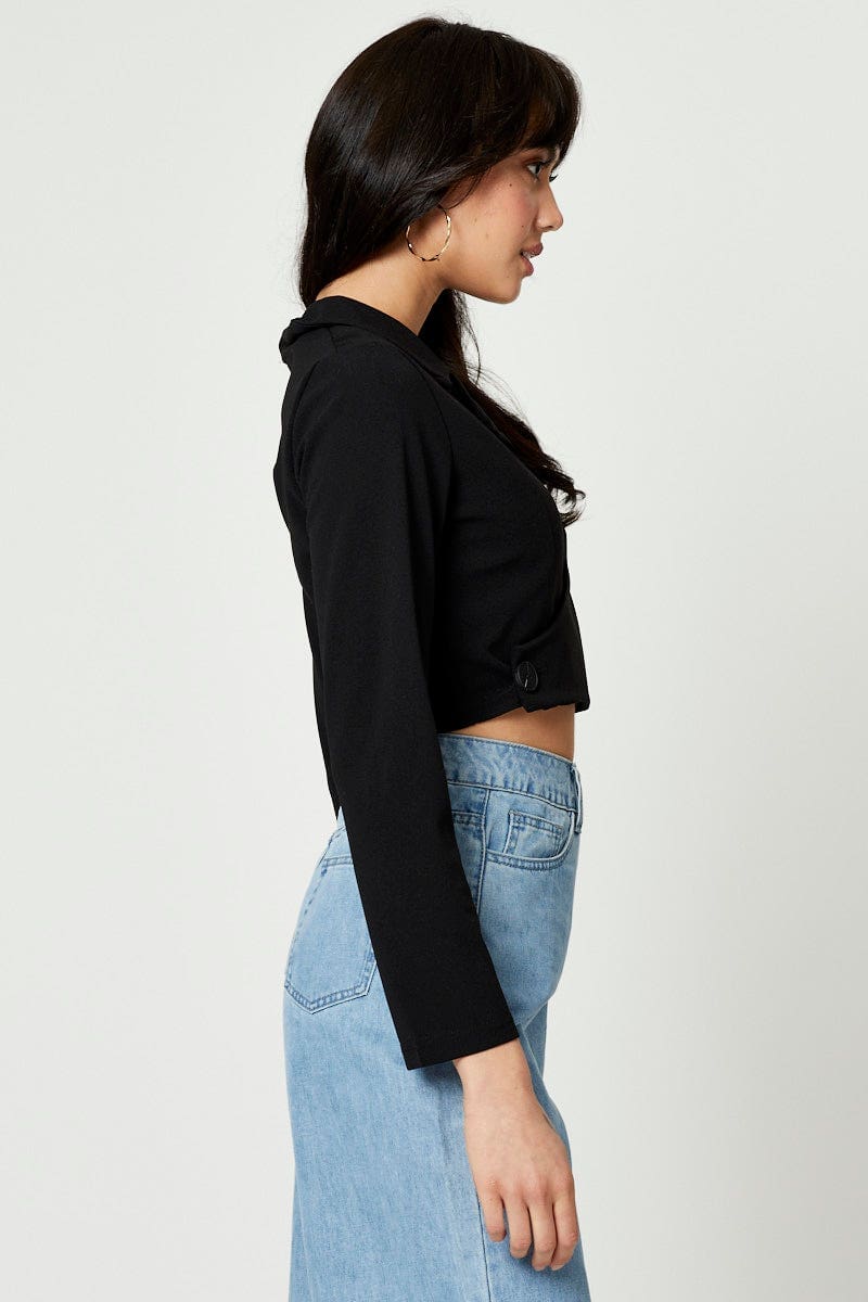 Black Button Front Top - Image 3