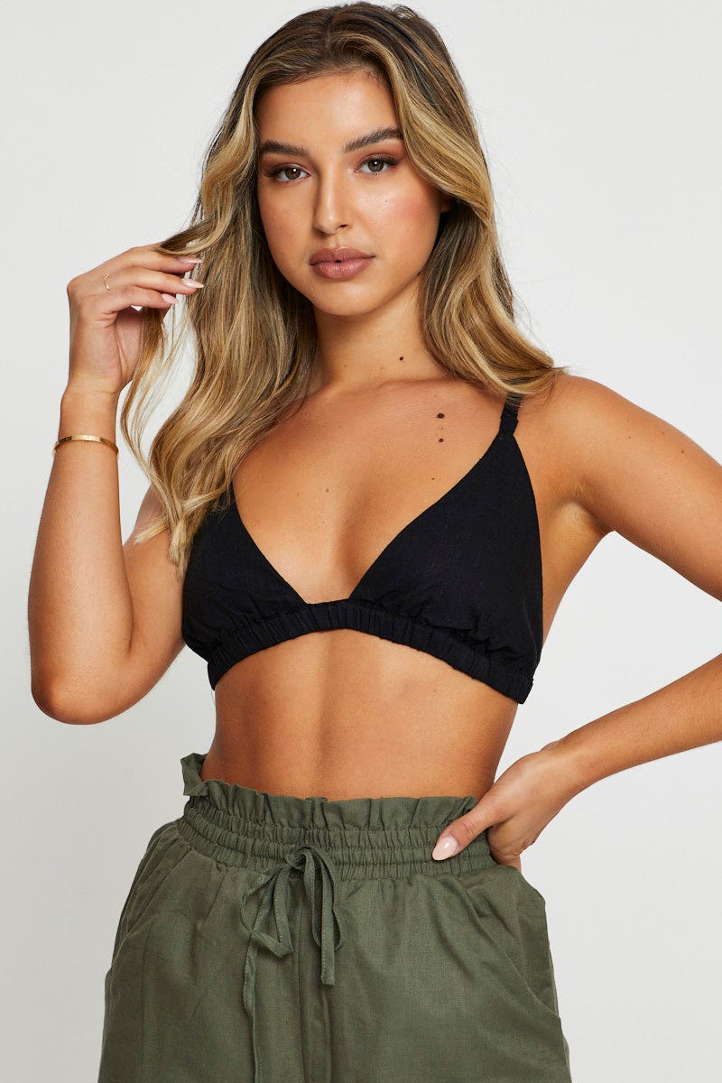 Black Cami Bralette Linen Blend - Image 3
