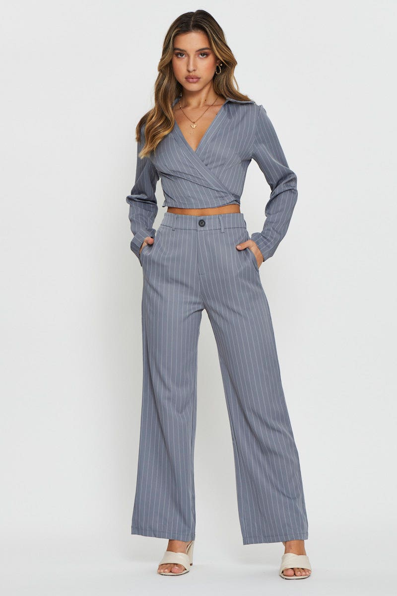 Stripe Wrap Top Long Sleeve - Image 2