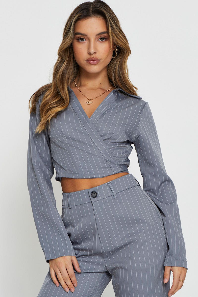 Stripe Wrap Top Long Sleeve - Image 3