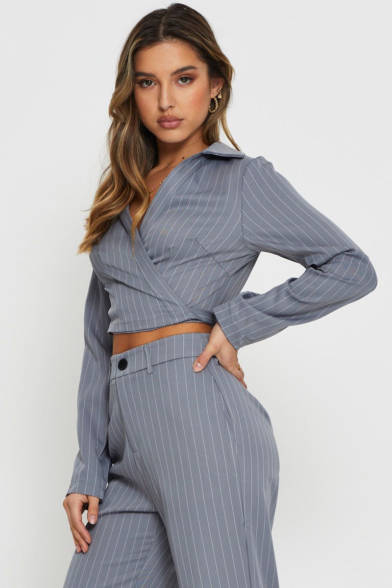 Stripe Wrap Top Long Sleeve - Image 4