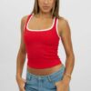 Red Tank Top Sleeveless Contrast Trim
