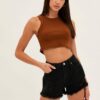 Brown Tank Top Sleeveless Crew Neck