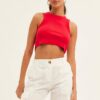 Red Tank Top Sleeveless Crew Neck