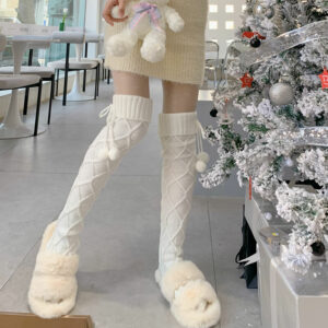 Fluffy warm pompon stockings