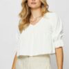 White Crop Blouse Short Sleeve Round Neck