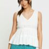White Peplum Blouse Sleeveless V-Neck