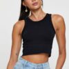 Black Tank Top Sleeveless Crew Neck Seamless