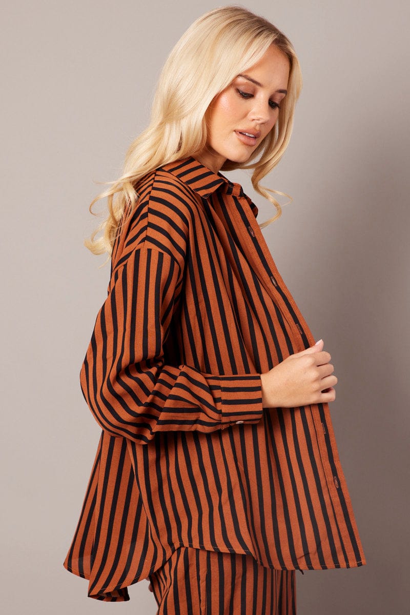 Brown Abstract Relaxed Shirt Long Sleeve - Image 4