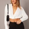 White Twist Front Cropped Relaxed Collared Shirt