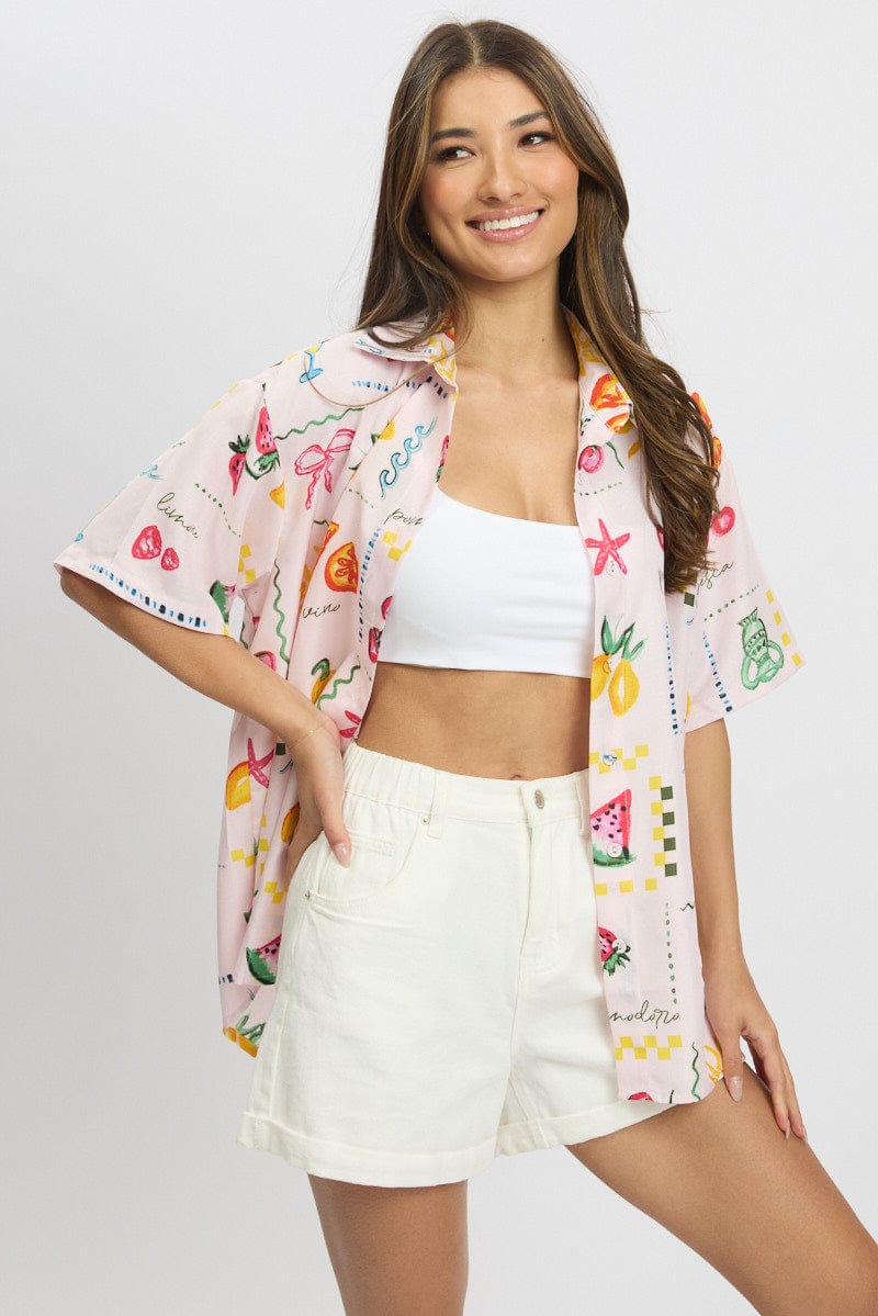 Pink Abstract Relaxed Shirt Short Sleeve - Image 3