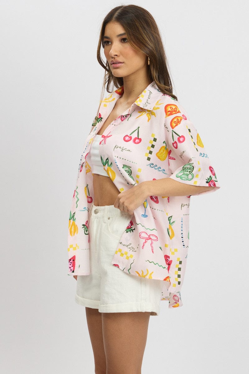 Pink Abstract Relaxed Shirt Short Sleeve - Image 4